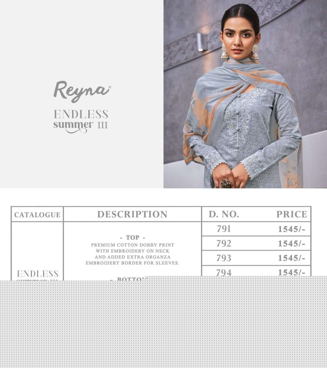ENDLESS SUMMER VOL-3 BY REYNA 791 TO 797 SERIES BEAUTIFUL SUITS COLORFUL STYLISH FANCY CASUAL WEAR & ETHNIC WEAR PREMIUM COTTON PRINT DRESSES AT WHOLESALE PRICE