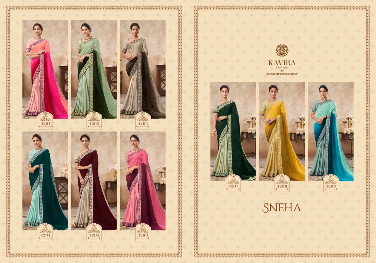 SNEHA BY KAVIRA 1201 TO 1209 SERIES INDIAN TRADITIONAL WEAR COLLECTION BEAUTIFUL STYLISH FANCY COLORFUL PARTY WEAR & OCCASIONAL WEAR GEORGETTE SAREES AT WHOLESALE PRICE