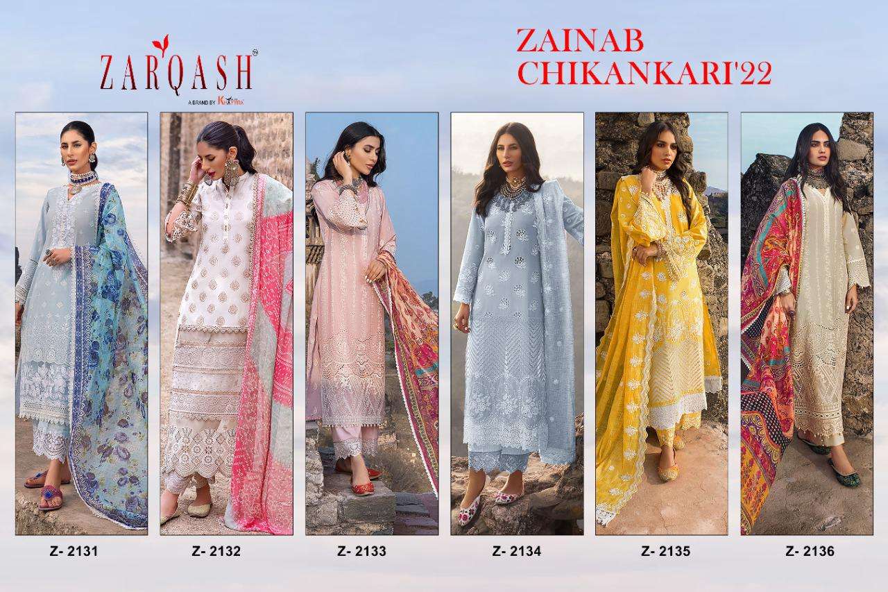 Zainab Chikankari-22 By Zarqash 2131 To 2136 Series Beautiful Pakistani Suits Colorful Stylish Fancy Casual Wear & Ethnic Wear Cotton Embroidered Dresses At Wholesale Price