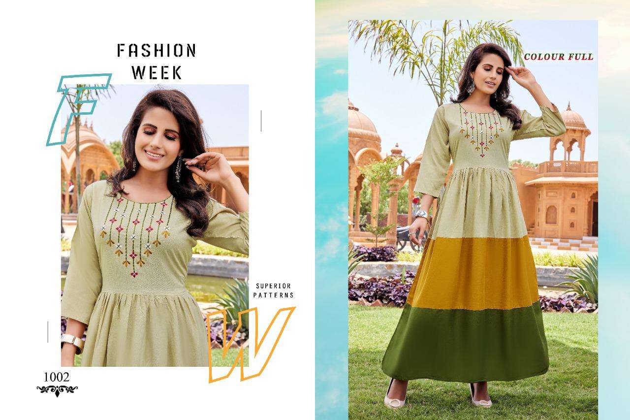 COLOUR FULL BY AKHAND JYOT 1001 TO 1008 SERIES BEAUTIFUL STYLISH FANCY COLORFUL CASUAL WEAR & ETHNIC WEAR RAYON EMBROIDERED GOWNS AT WHOLESALE PRICE