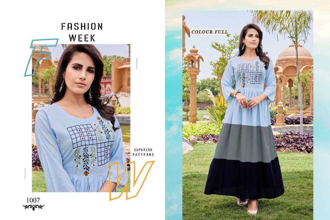 COLOUR FULL BY AKHAND JYOT 1001 TO 1008 SERIES BEAUTIFUL STYLISH FANCY COLORFUL CASUAL WEAR & ETHNIC WEAR RAYON EMBROIDERED GOWNS AT WHOLESALE PRICE