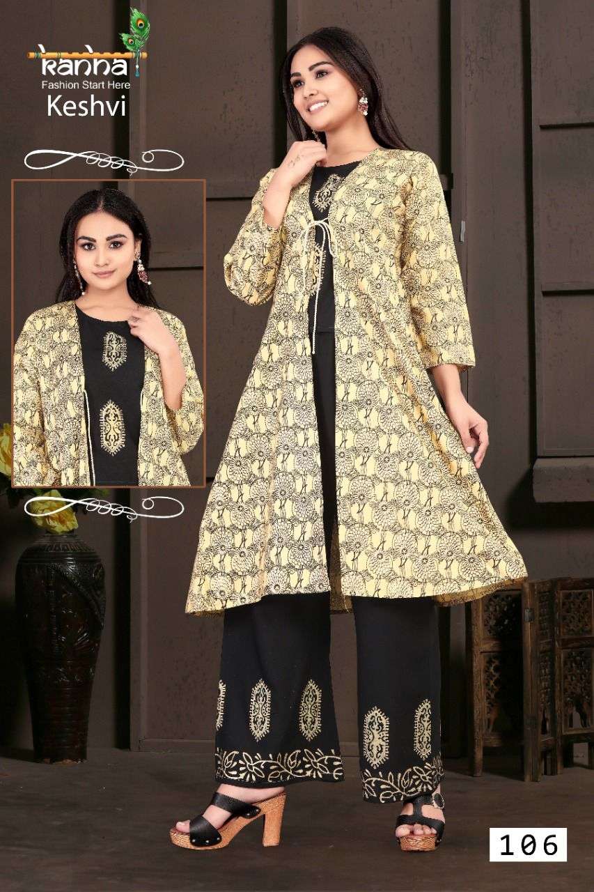 KESHVI BY KANHA 101 TO 108 SERIES DESIGNER STYLISH FANCY COLORFUL BEAUTIFUL PARTY WEAR & ETHNIC WEAR COLLECTION HEAVY RAYON KURTIS WITH BOTTOM AT WHOLESALE PRICE