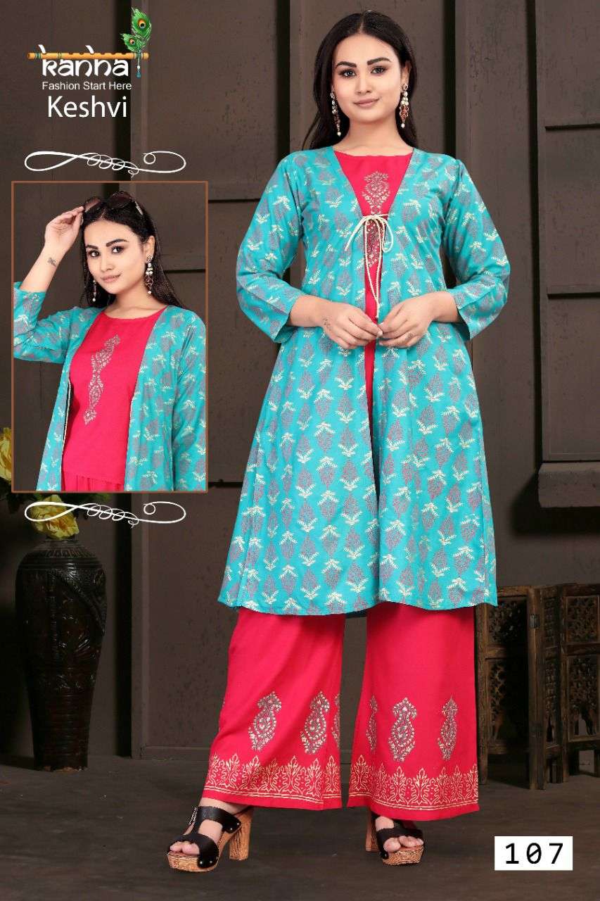 KESHVI BY KANHA 101 TO 108 SERIES DESIGNER STYLISH FANCY COLORFUL BEAUTIFUL PARTY WEAR & ETHNIC WEAR COLLECTION HEAVY RAYON KURTIS WITH BOTTOM AT WHOLESALE PRICE