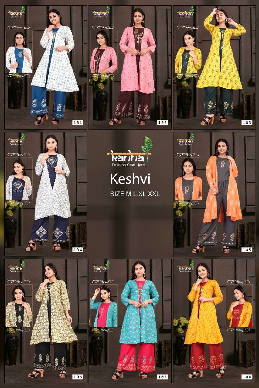 KESHVI BY KANHA 101 TO 108 SERIES DESIGNER STYLISH FANCY COLORFUL BEAUTIFUL PARTY WEAR & ETHNIC WEAR COLLECTION HEAVY RAYON KURTIS WITH BOTTOM AT WHOLESALE PRICE