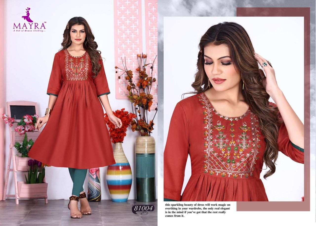 ANAYA BY MAYRA 81001 TO 81008 SERIES DESIGNER STYLISH FANCY COLORFUL BEAUTIFUL PARTY WEAR & ETHNIC WEAR COLLECTION COTTON SLUB KURTIS AT WHOLESALE PRICE