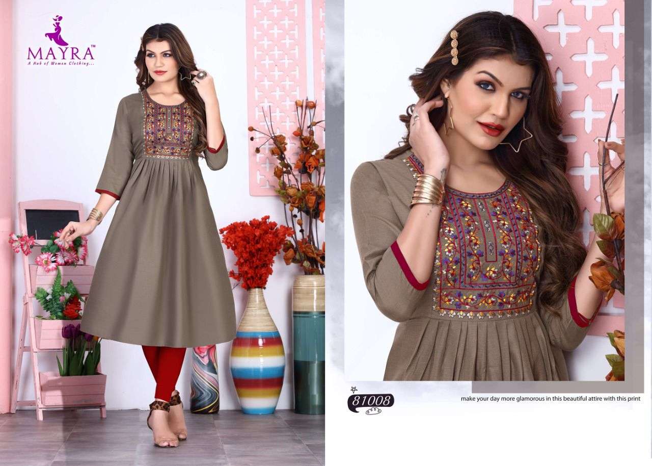 ANAYA BY MAYRA 81001 TO 81008 SERIES DESIGNER STYLISH FANCY COLORFUL BEAUTIFUL PARTY WEAR & ETHNIC WEAR COLLECTION COTTON SLUB KURTIS AT WHOLESALE PRICE