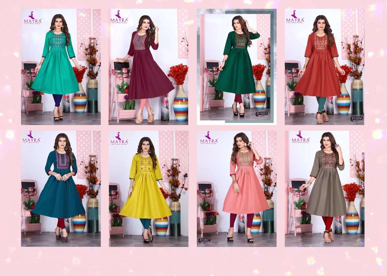 ANAYA BY MAYRA 81001 TO 81008 SERIES DESIGNER STYLISH FANCY COLORFUL BEAUTIFUL PARTY WEAR & ETHNIC WEAR COLLECTION COTTON SLUB KURTIS AT WHOLESALE PRICE