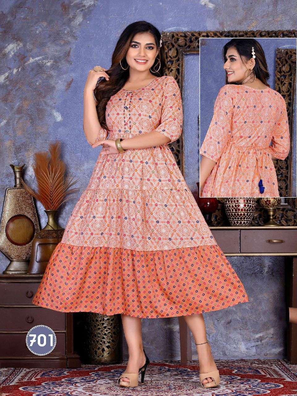 FLORA BY SAADGI 701 TO 706 SERIES DESIGNER STYLISH FANCY COLORFUL BEAUTIFUL PARTY WEAR & ETHNIC WEAR COLLECTION PURE RAYON KURTIS AT WHOLESALE PRICE