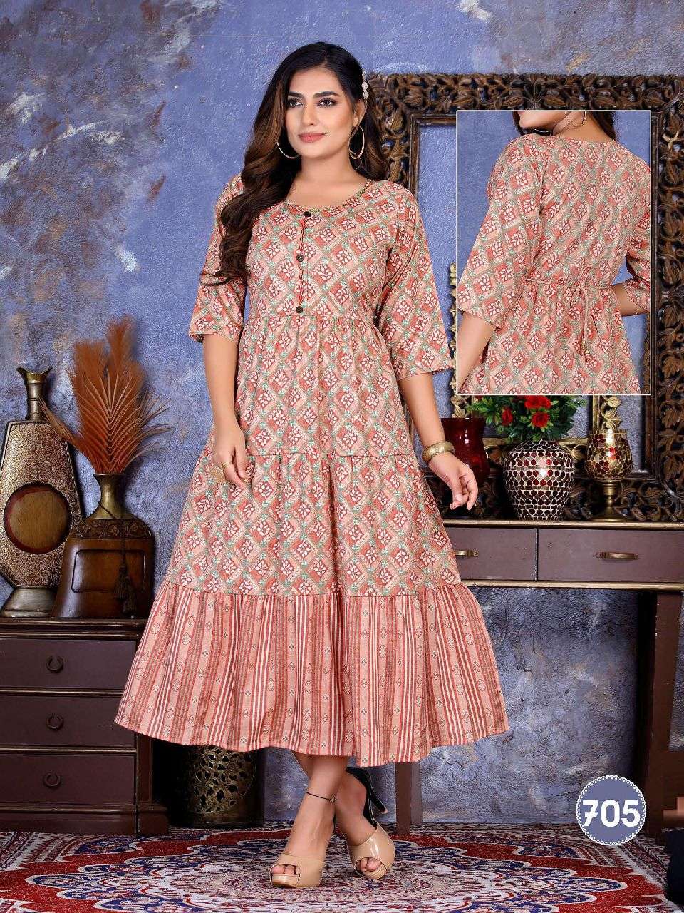FLORA BY SAADGI 701 TO 706 SERIES DESIGNER STYLISH FANCY COLORFUL BEAUTIFUL PARTY WEAR & ETHNIC WEAR COLLECTION PURE RAYON KURTIS AT WHOLESALE PRICE
