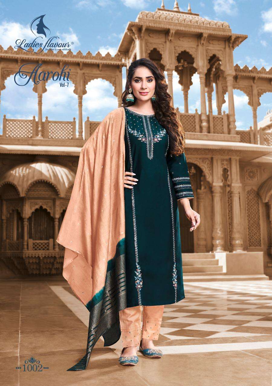 Aarohi Vol-7 By Ladies Flavour 1001 To 1006 Series Beautiful Suits Stylish Fancy Colorful Casual Wear & Ethnic Wear Chinnon Embroidered Dresses At Wholesale Price