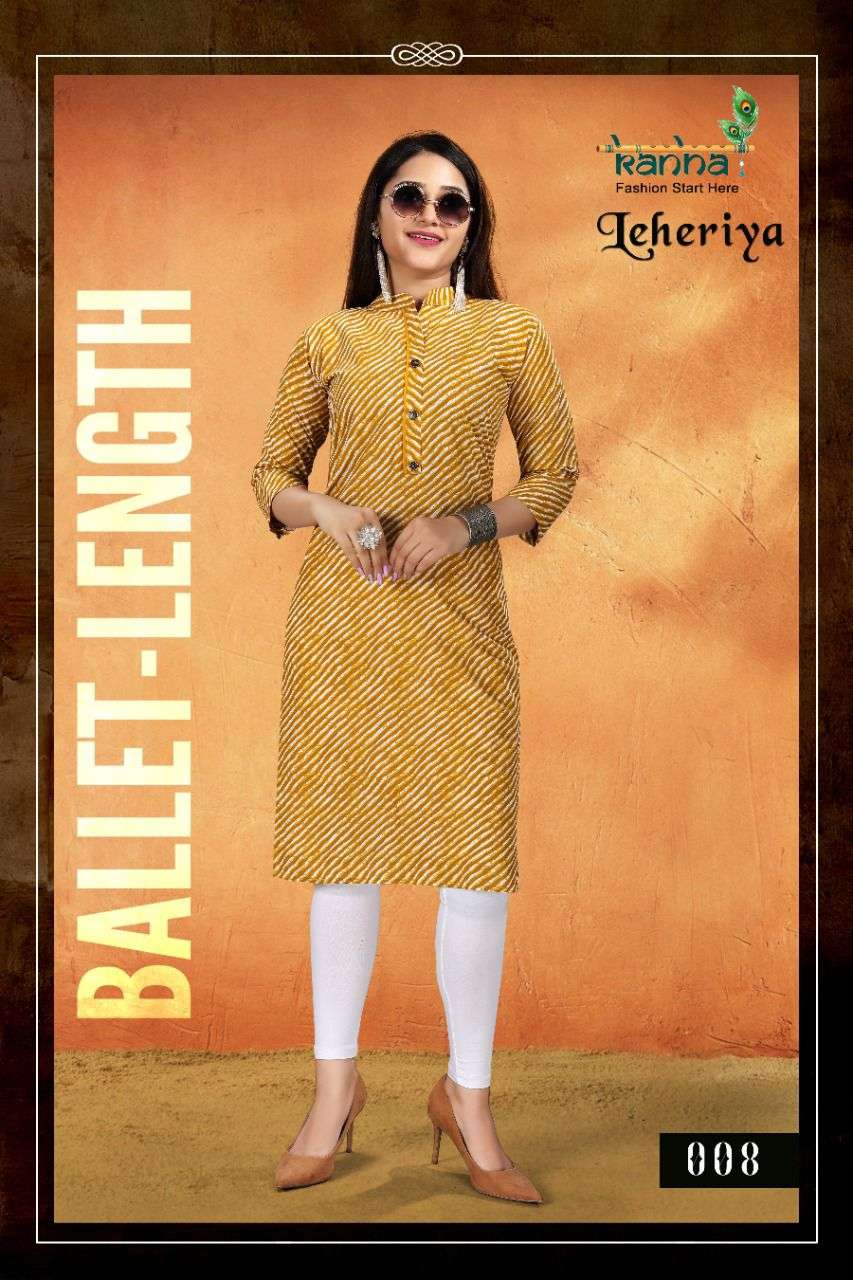 LEHERIYA BY KANHA 001 TO 008 SERIES DESIGNER STYLISH FANCY COLORFUL BEAUTIFUL PARTY WEAR & ETHNIC WEAR COLLECTION PURE COTTON KURTIS AT WHOLESALE PRICE