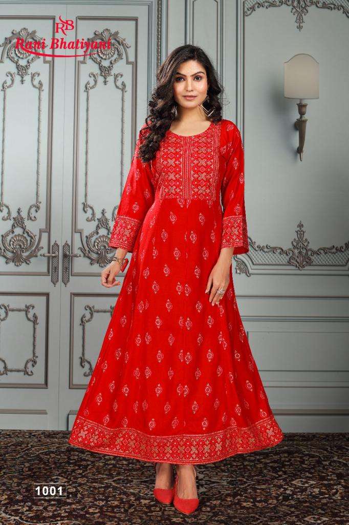 KGF VOL-2 BY RANI BHATIYANI 1001 TO 1008 SERIES BEAUTIFUL STYLISH FANCY COLORFUL CASUAL WEAR & ETHNIC WEAR RAYON PRINT GOWNS AT WHOLESALE PRICE