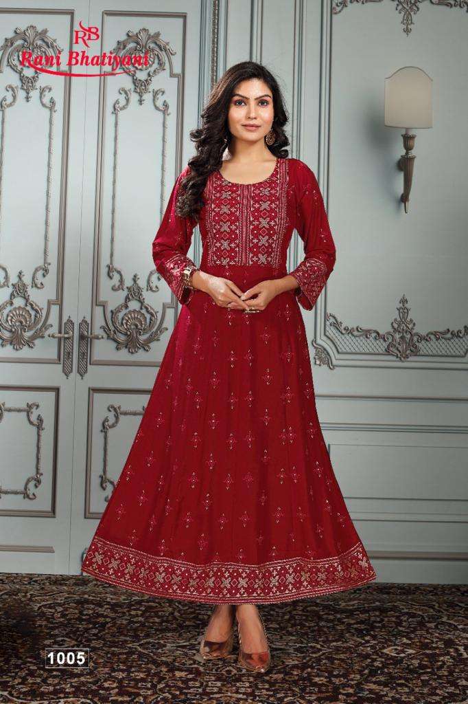 KGF VOL-2 BY RANI BHATIYANI 1001 TO 1008 SERIES BEAUTIFUL STYLISH FANCY COLORFUL CASUAL WEAR & ETHNIC WEAR RAYON PRINT GOWNS AT WHOLESALE PRICE