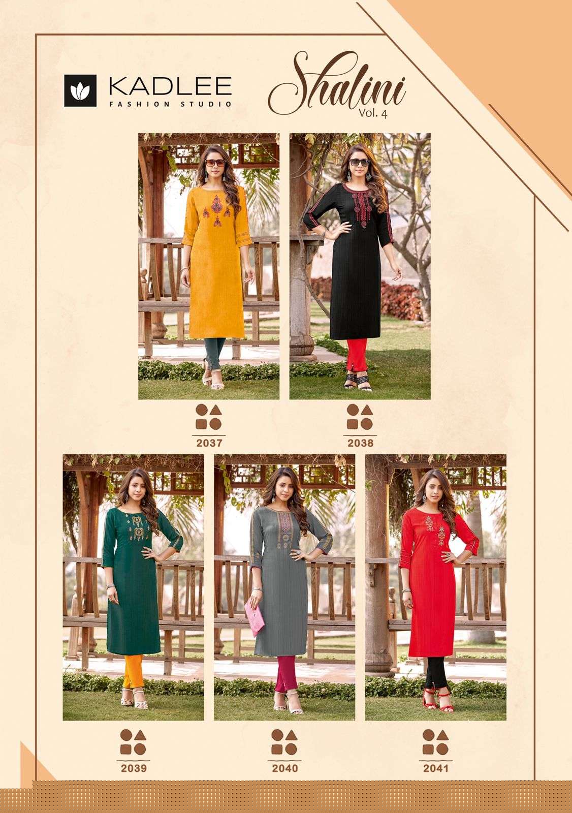 SHALINI VOL-4 BY KADLEE 2037 TO 2041 SERIES DESIGNER STYLISH FANCY COLORFUL BEAUTIFUL PARTY WEAR & ETHNIC WEAR COLLECTION NYLON VISCOSE KURTIS WITH BOTTOM AT WHOLESALE PRICE