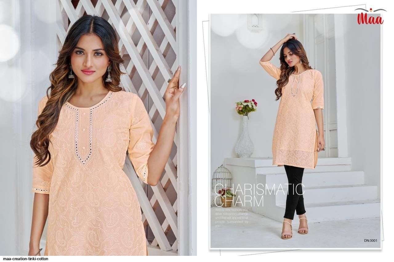 TINKI BY MAA CREATION 3001 TO 3004 SERIES DESIGNER STYLISH FANCY COLORFUL BEAUTIFUL PARTY WEAR & ETHNIC WEAR COLLECTION COTTON EMBROIDERED KURTIS AT WHOLESALE PRICE