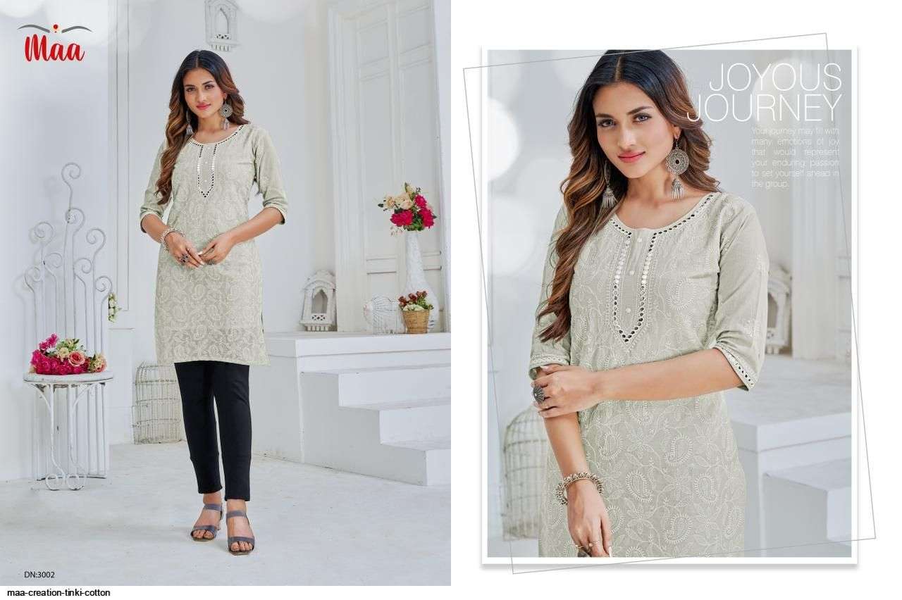 TINKI BY MAA CREATION 3001 TO 3004 SERIES DESIGNER STYLISH FANCY COLORFUL BEAUTIFUL PARTY WEAR & ETHNIC WEAR COLLECTION COTTON EMBROIDERED KURTIS AT WHOLESALE PRICE