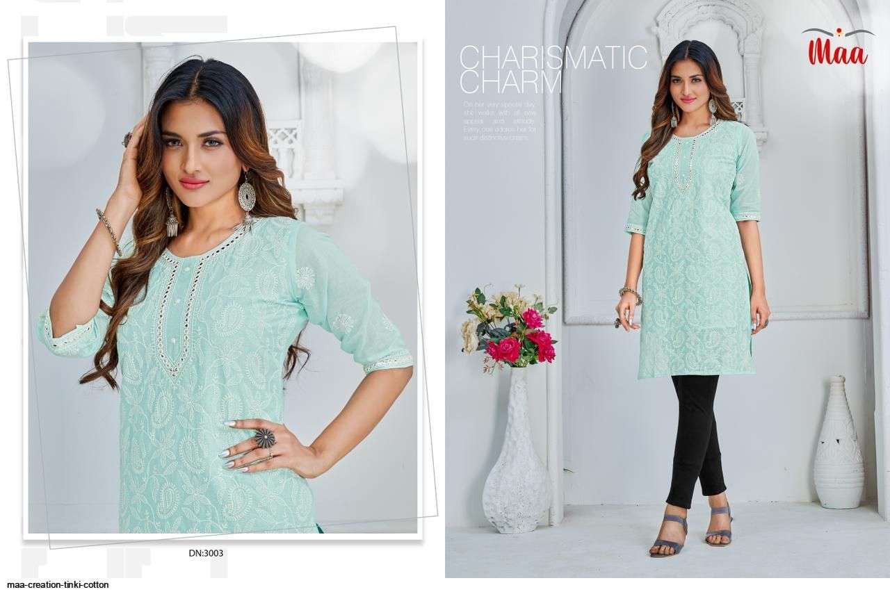 TINKI BY MAA CREATION 3001 TO 3004 SERIES DESIGNER STYLISH FANCY COLORFUL BEAUTIFUL PARTY WEAR & ETHNIC WEAR COLLECTION COTTON EMBROIDERED KURTIS AT WHOLESALE PRICE