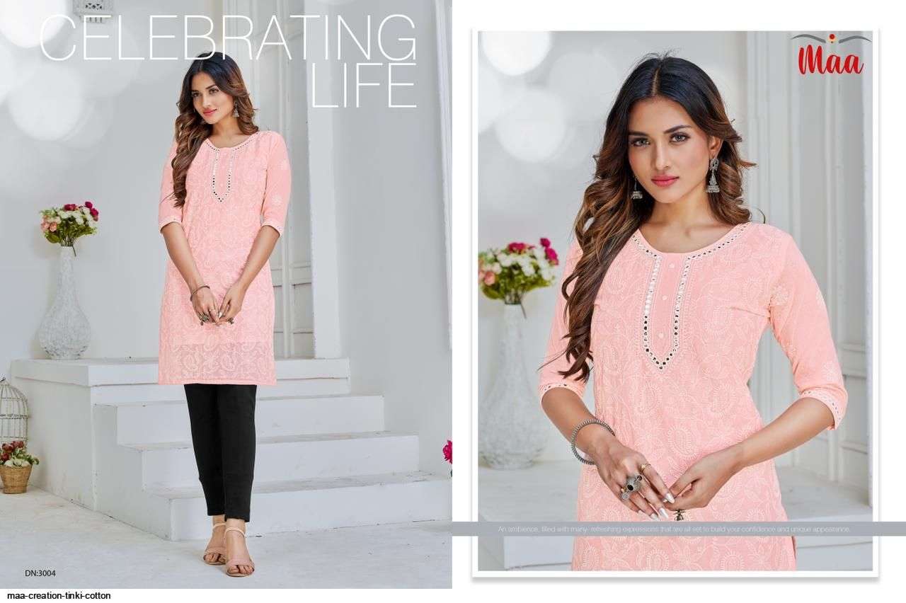 TINKI BY MAA CREATION 3001 TO 3004 SERIES DESIGNER STYLISH FANCY COLORFUL BEAUTIFUL PARTY WEAR & ETHNIC WEAR COLLECTION COTTON EMBROIDERED KURTIS AT WHOLESALE PRICE