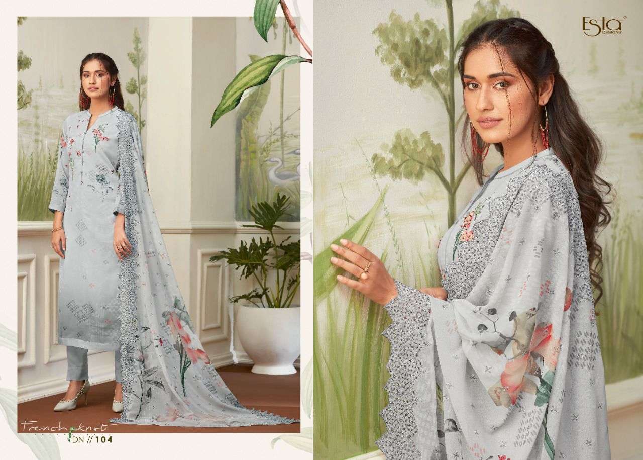 FRENCH KNOT BY ESTA DESIGNS 101 TO 110 SERIES BEAUTIFUL SUITS COLORFUL STYLISH FANCY CASUAL WEAR & ETHNIC WEAR HEAVY GEORGETTE DRESSES AT WHOLESALE PRICE