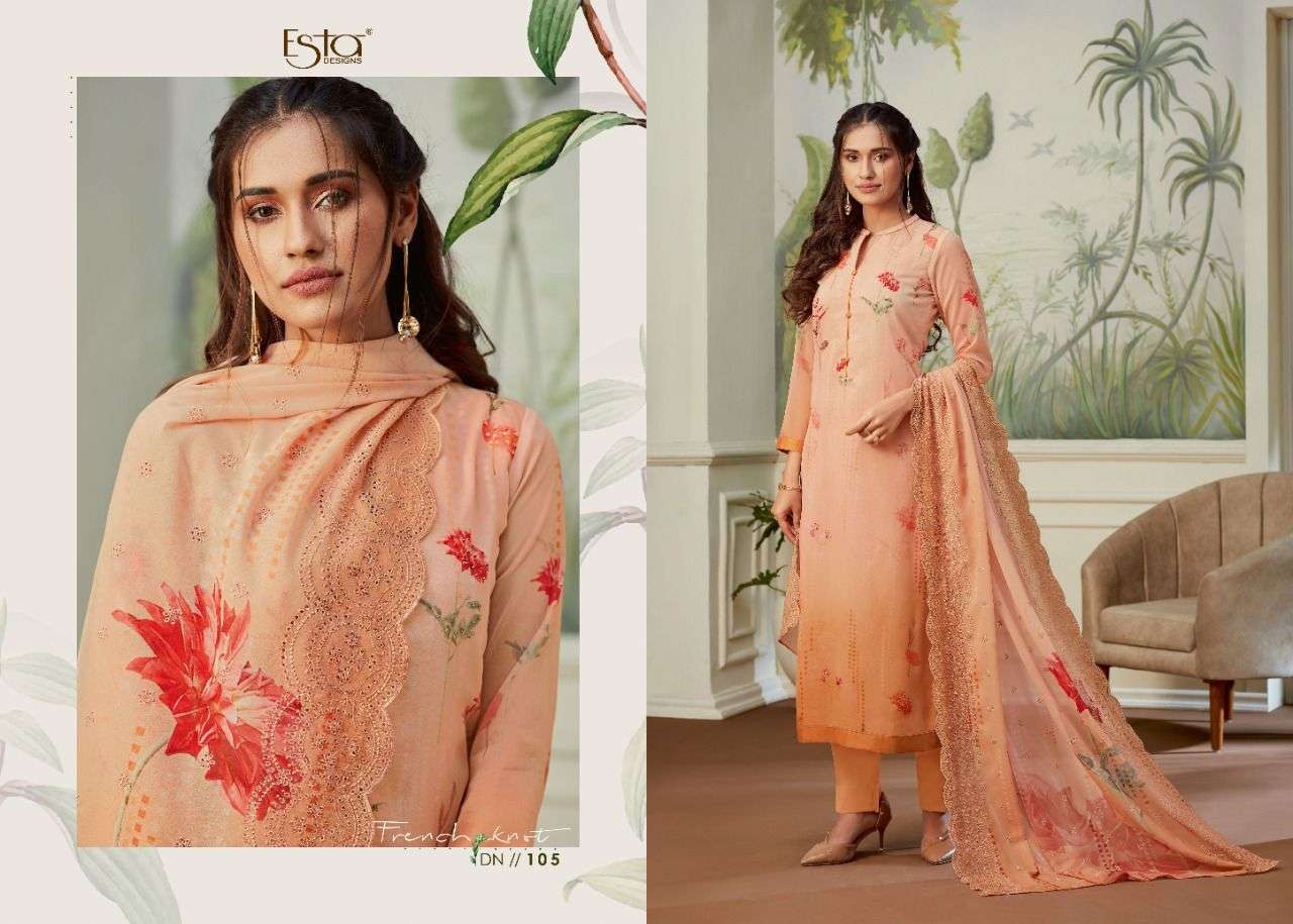 FRENCH KNOT BY ESTA DESIGNS 101 TO 110 SERIES BEAUTIFUL SUITS COLORFUL STYLISH FANCY CASUAL WEAR & ETHNIC WEAR HEAVY GEORGETTE DRESSES AT WHOLESALE PRICE