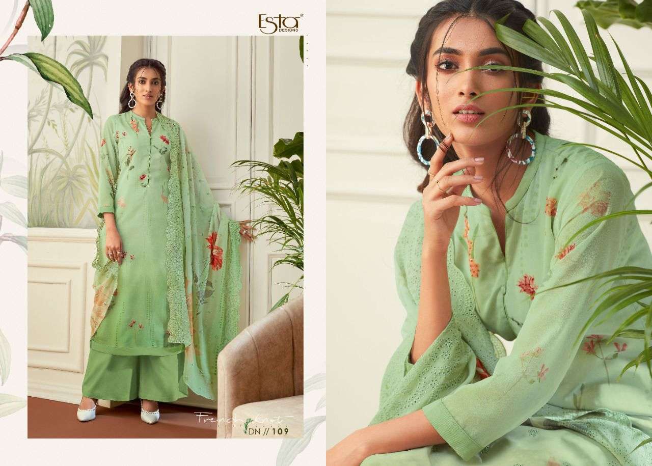 FRENCH KNOT BY ESTA DESIGNS 101 TO 110 SERIES BEAUTIFUL SUITS COLORFUL STYLISH FANCY CASUAL WEAR & ETHNIC WEAR HEAVY GEORGETTE DRESSES AT WHOLESALE PRICE