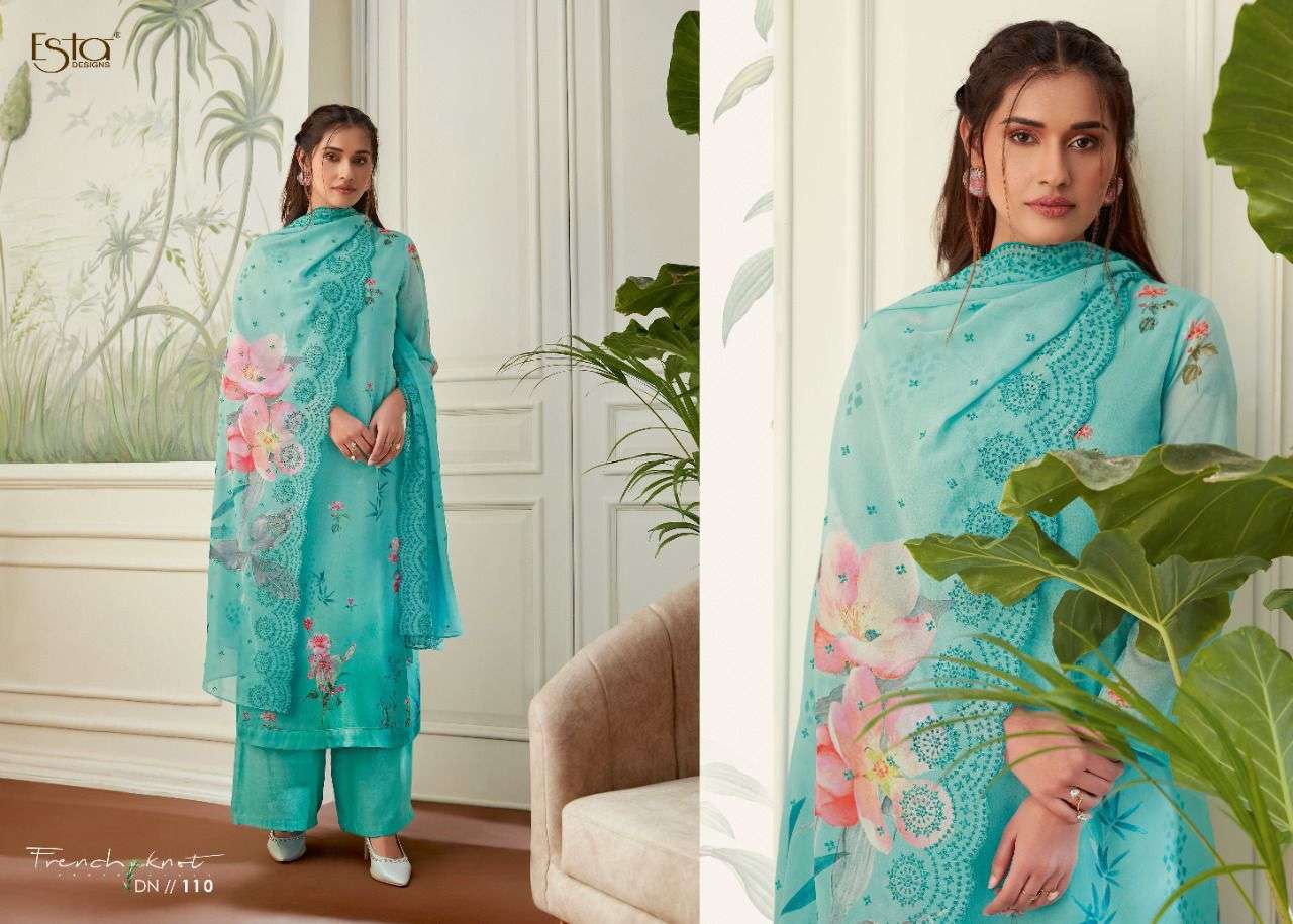 FRENCH KNOT BY ESTA DESIGNS 101 TO 110 SERIES BEAUTIFUL SUITS COLORFUL STYLISH FANCY CASUAL WEAR & ETHNIC WEAR HEAVY GEORGETTE DRESSES AT WHOLESALE PRICE