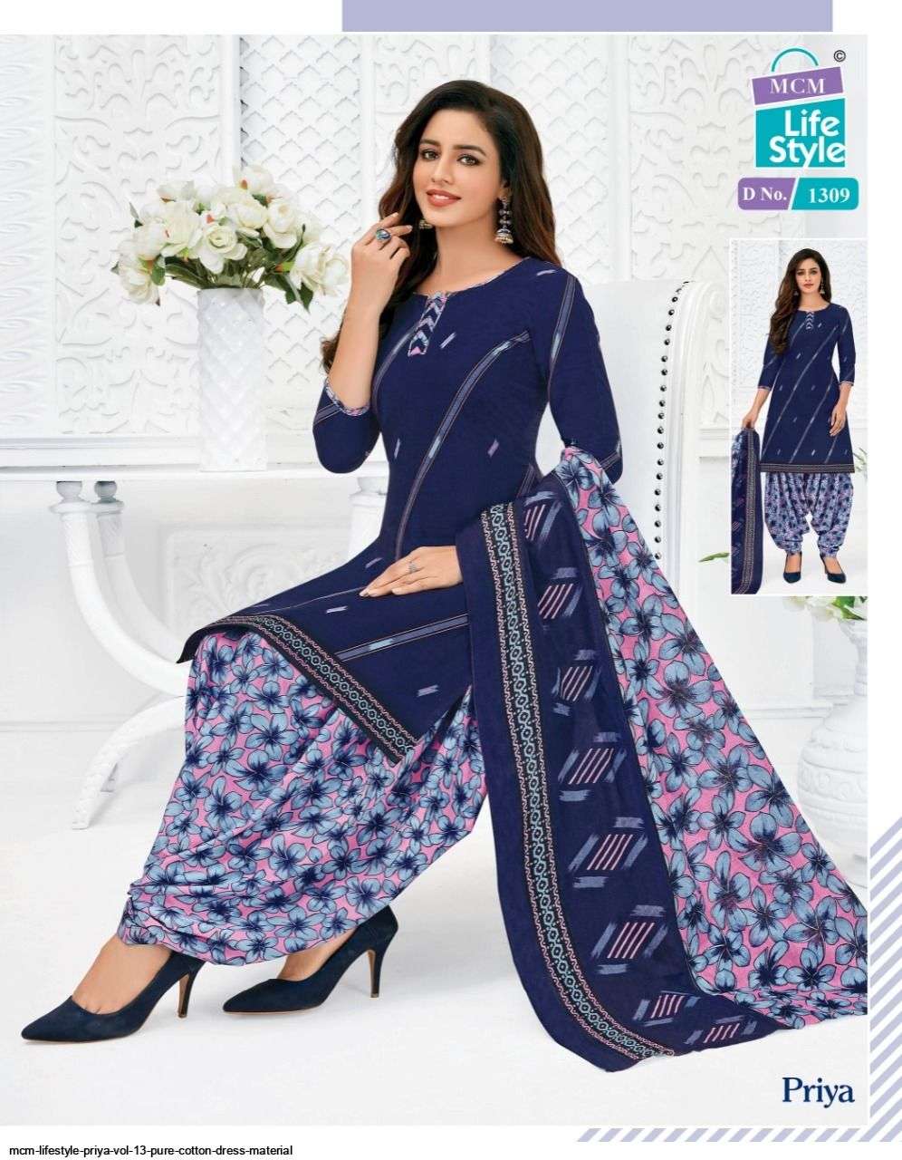 PRIYA VOL-13 BY MCM LIFESTYLE 1305 TO 1338 SERIES BEAUTIFUL PATIYALA SUITS COLORFUL STYLISH FANCY CASUAL WEAR & ETHNIC WEAR PURE COTTON DRESSES AT WHOLESALE PRICE