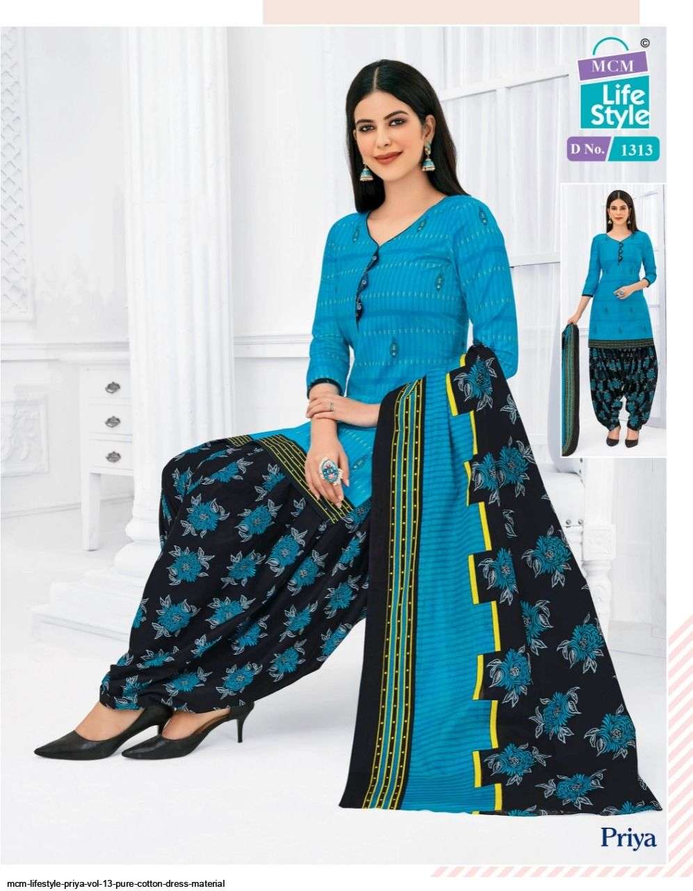 PRIYA VOL-13 BY MCM LIFESTYLE 1305 TO 1338 SERIES BEAUTIFUL PATIYALA SUITS COLORFUL STYLISH FANCY CASUAL WEAR & ETHNIC WEAR PURE COTTON DRESSES AT WHOLESALE PRICE