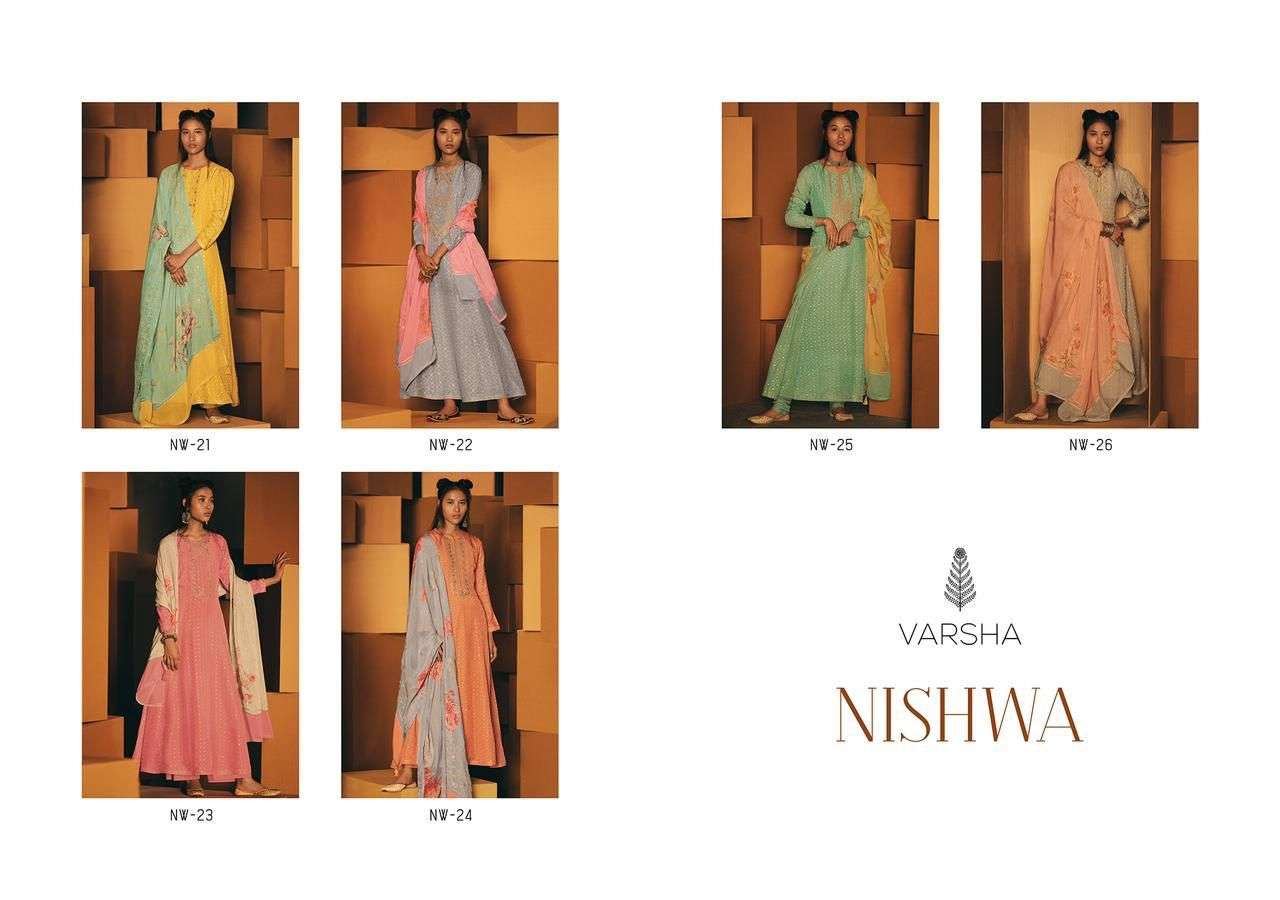 NISHWA BY VARSHA FASHION 21 TO 26 SERIES BEAUTIFUL SUITS COLORFUL STYLISH FANCY CASUAL WEAR & ETHNIC WEAR WOVEN EMBROIDERED DRESSES AT WHOLESALE PRICE