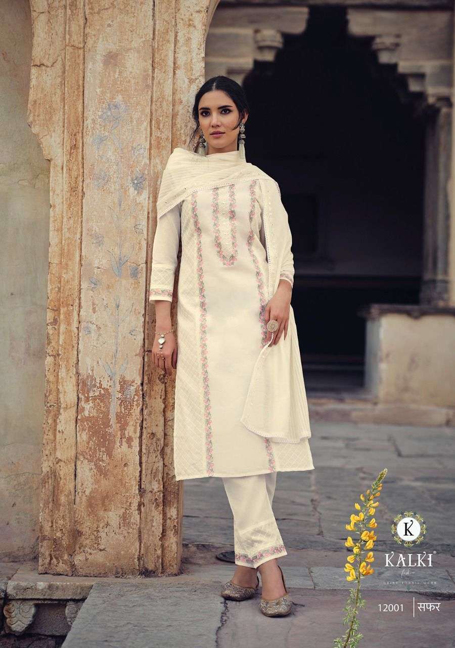 SAFAR BY KALKI 12001 TO 12006 SERIES BEAUTIFUL SUITS COLORFUL STYLISH FANCY CASUAL WEAR & ETHNIC WEAR PURE COTTON EMBROIDERED DRESSES AT WHOLESALE PRICE