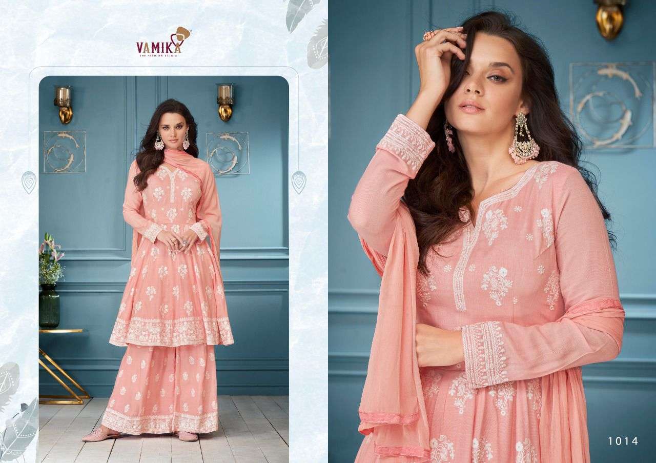 LAKHNAVI VOL-3 BY VAMIKA 1013 TO 1018 SERIES BEAUTIFUL SHARARA SUITS COLORFUL STYLISH FANCY CASUAL WEAR & ETHNIC WEAR RAYON WITH WORK DRESSES AT WHOLESALE PRICE