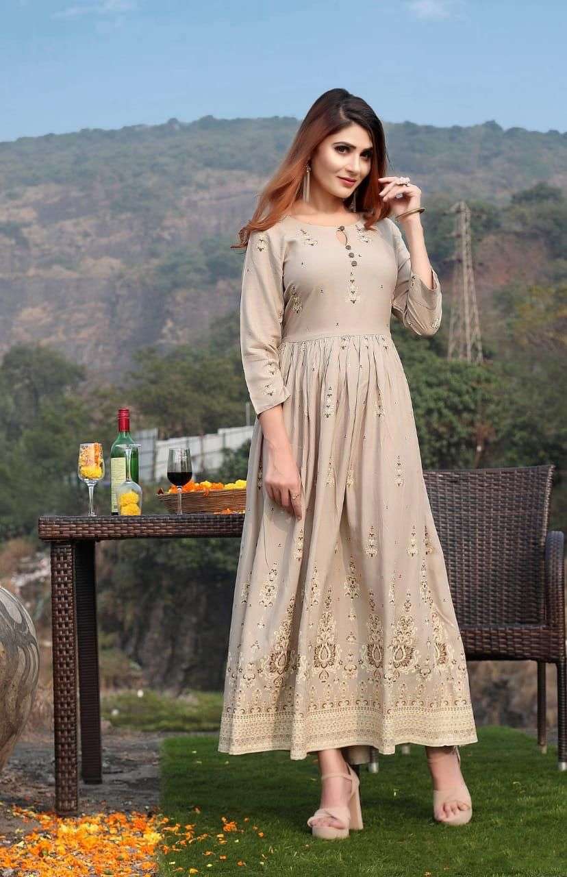 NAYARA BY MAJISHA NX 101 TO 108 SERIES BEAUTIFUL STYLISH FANCY COLORFUL CASUAL WEAR & ETHNIC WEAR RAYON FOIL PRINT GOWNS AT WHOLESALE PRICE