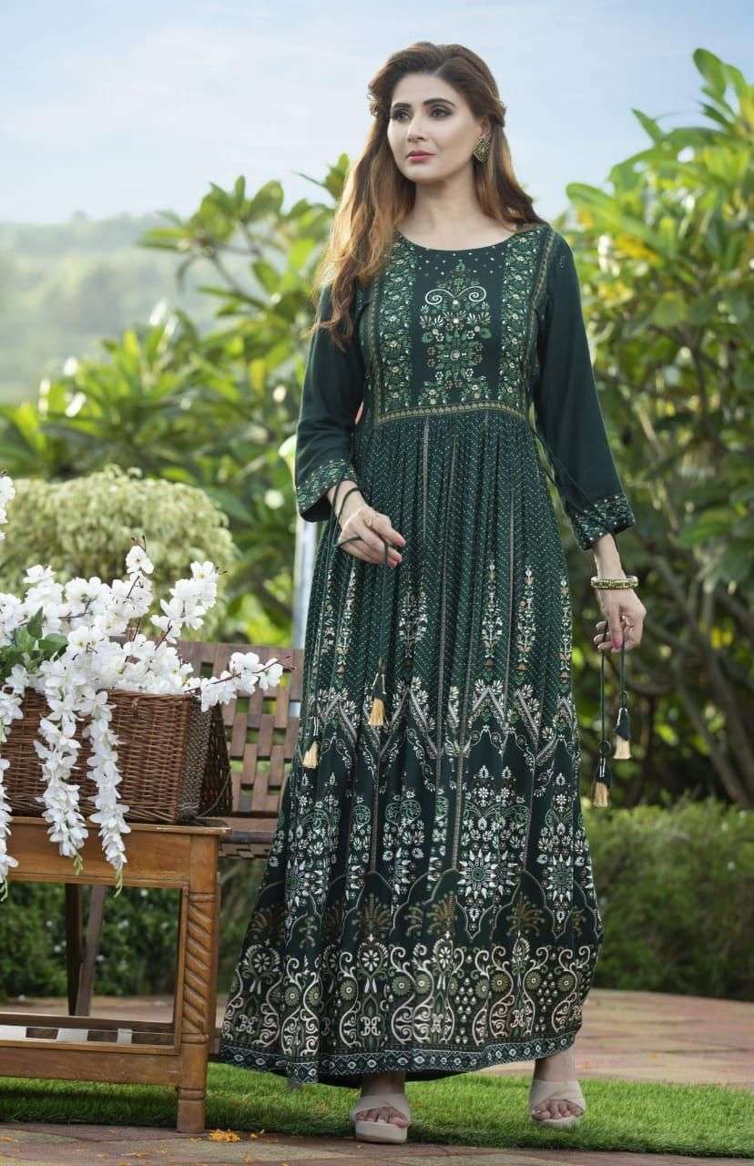 NAYARA BY MAJISHA NX 101 TO 108 SERIES BEAUTIFUL STYLISH FANCY COLORFUL CASUAL WEAR & ETHNIC WEAR RAYON FOIL PRINT GOWNS AT WHOLESALE PRICE