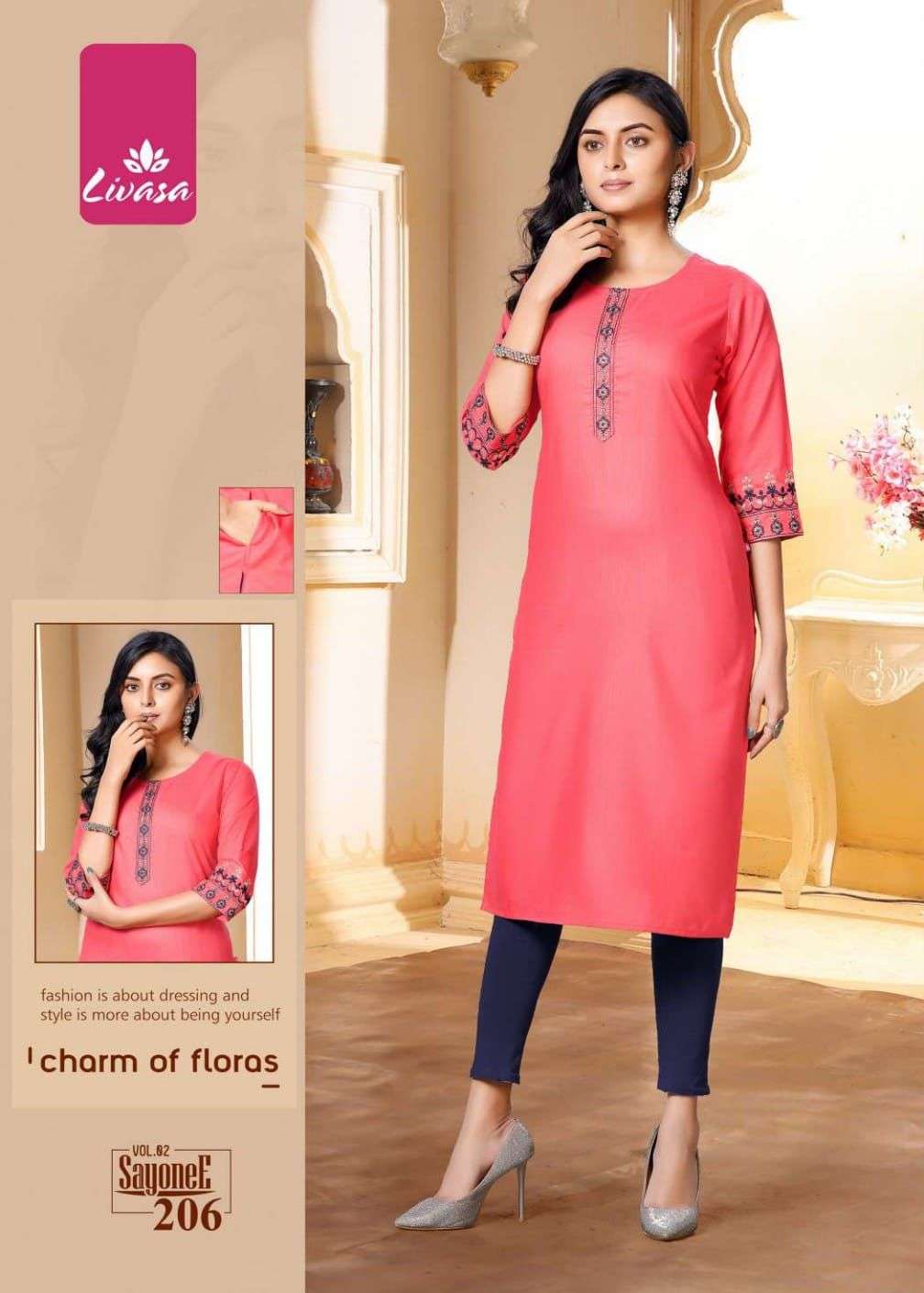 SAYONEE VOL-2 BY LIVASA 201 TO 208 SERIES DESIGNER STYLISH FANCY COLORFUL BEAUTIFUL PARTY WEAR & ETHNIC WEAR COLLECTION RAYON EMBROIDERED KURTIS AT WHOLESALE PRICE