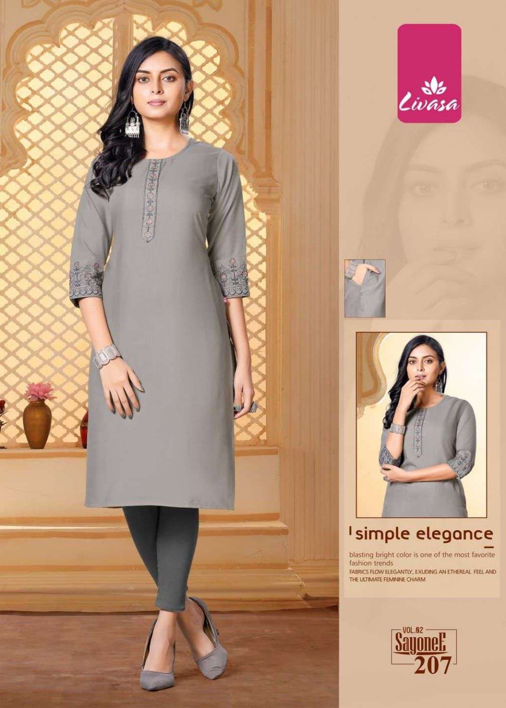 SAYONEE VOL-2 BY LIVASA 201 TO 208 SERIES DESIGNER STYLISH FANCY COLORFUL BEAUTIFUL PARTY WEAR & ETHNIC WEAR COLLECTION RAYON EMBROIDERED KURTIS AT WHOLESALE PRICE