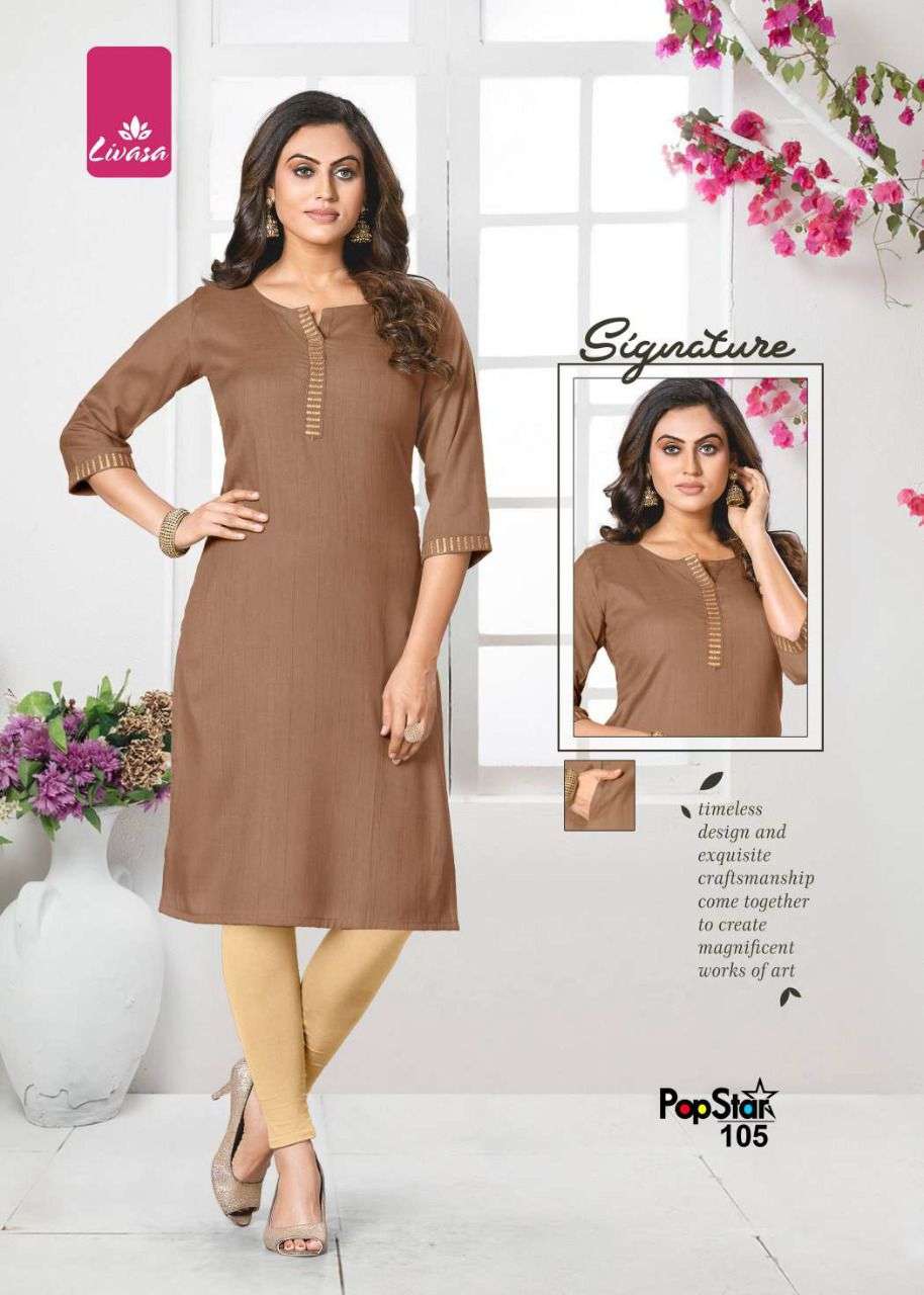 POP STAR BY LIVASA 101 TO 106 SERIES DESIGNER STYLISH FANCY COLORFUL BEAUTIFUL PARTY WEAR & ETHNIC WEAR COLLECTION RAYON WITH WORK KURTIS AT WHOLESALE PRICE