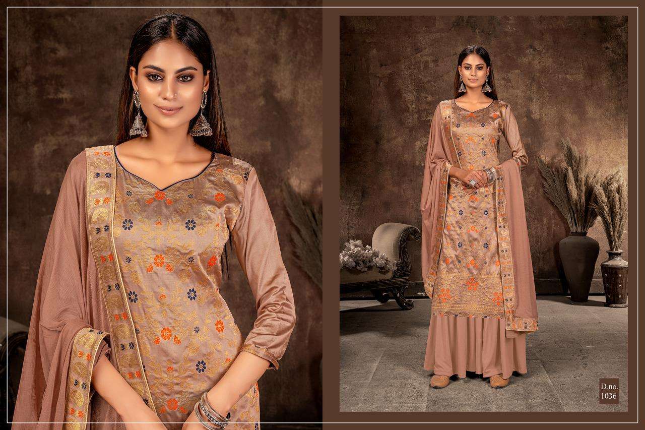 SABNAM VOL-5 BY RANI TRENDZ 1036 TO 1039 SERIES BEAUTIFUL SHARARA SUITS COLORFUL STYLISH FANCY CASUAL WEAR & ETHNIC WEAR DOLA JACQUARD DRESSES AT WHOLESALE PRICE