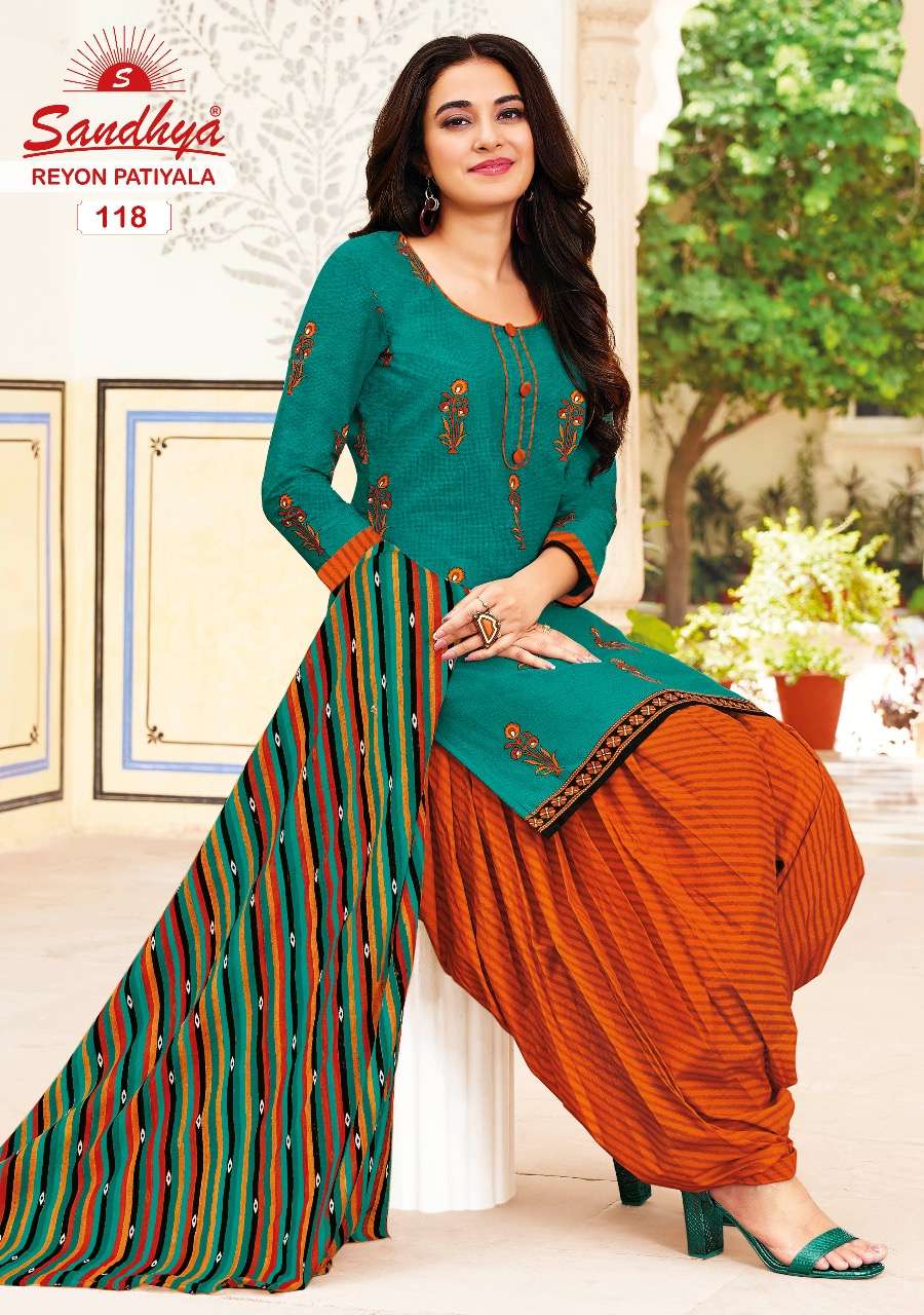 REYON PATIYALA VOL-1 BY SANDHYA 108 TO 122 SERIES BEAUTIFUL SUITS COLORFUL STYLISH FANCY CASUAL WEAR & ETHNIC WEAR RAYON PRINT DRESSES AT WHOLESALE PRICE