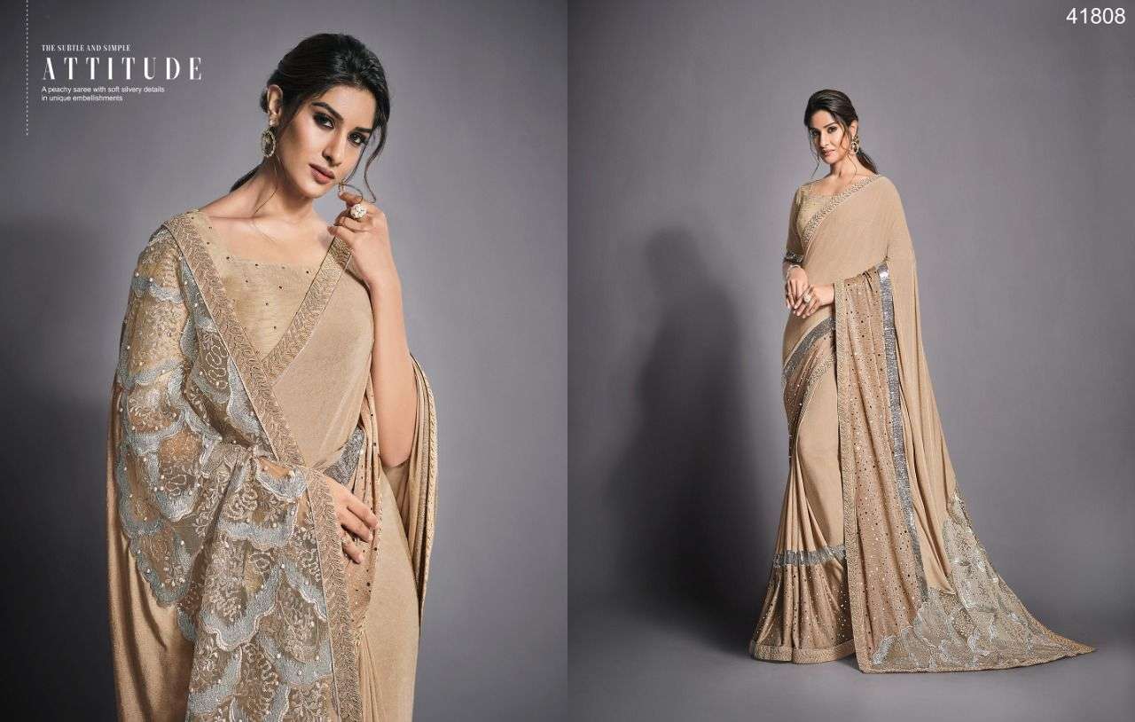 EILEEN BY MAHOTSAV 41805 TO 41819 SERIES INDIAN TRADITIONAL WEAR COLLECTION BEAUTIFUL STYLISH FANCY COLORFUL PARTY WEAR & OCCASIONAL WEAR LYCRA/NET SAREES AT WHOLESALE PRICE