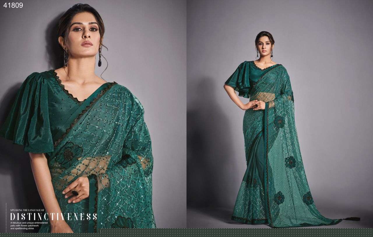 EILEEN BY MAHOTSAV 41805 TO 41819 SERIES INDIAN TRADITIONAL WEAR COLLECTION BEAUTIFUL STYLISH FANCY COLORFUL PARTY WEAR & OCCASIONAL WEAR LYCRA/NET SAREES AT WHOLESALE PRICE