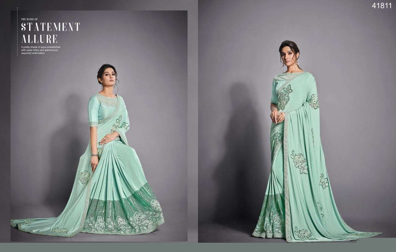 EILEEN BY MAHOTSAV 41805 TO 41819 SERIES INDIAN TRADITIONAL WEAR COLLECTION BEAUTIFUL STYLISH FANCY COLORFUL PARTY WEAR & OCCASIONAL WEAR LYCRA/NET SAREES AT WHOLESALE PRICE