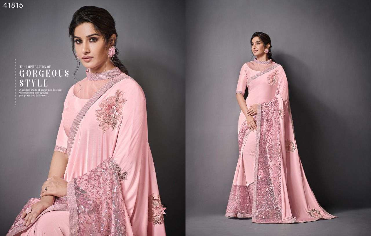 EILEEN BY MAHOTSAV 41805 TO 41819 SERIES INDIAN TRADITIONAL WEAR COLLECTION BEAUTIFUL STYLISH FANCY COLORFUL PARTY WEAR & OCCASIONAL WEAR LYCRA/NET SAREES AT WHOLESALE PRICE