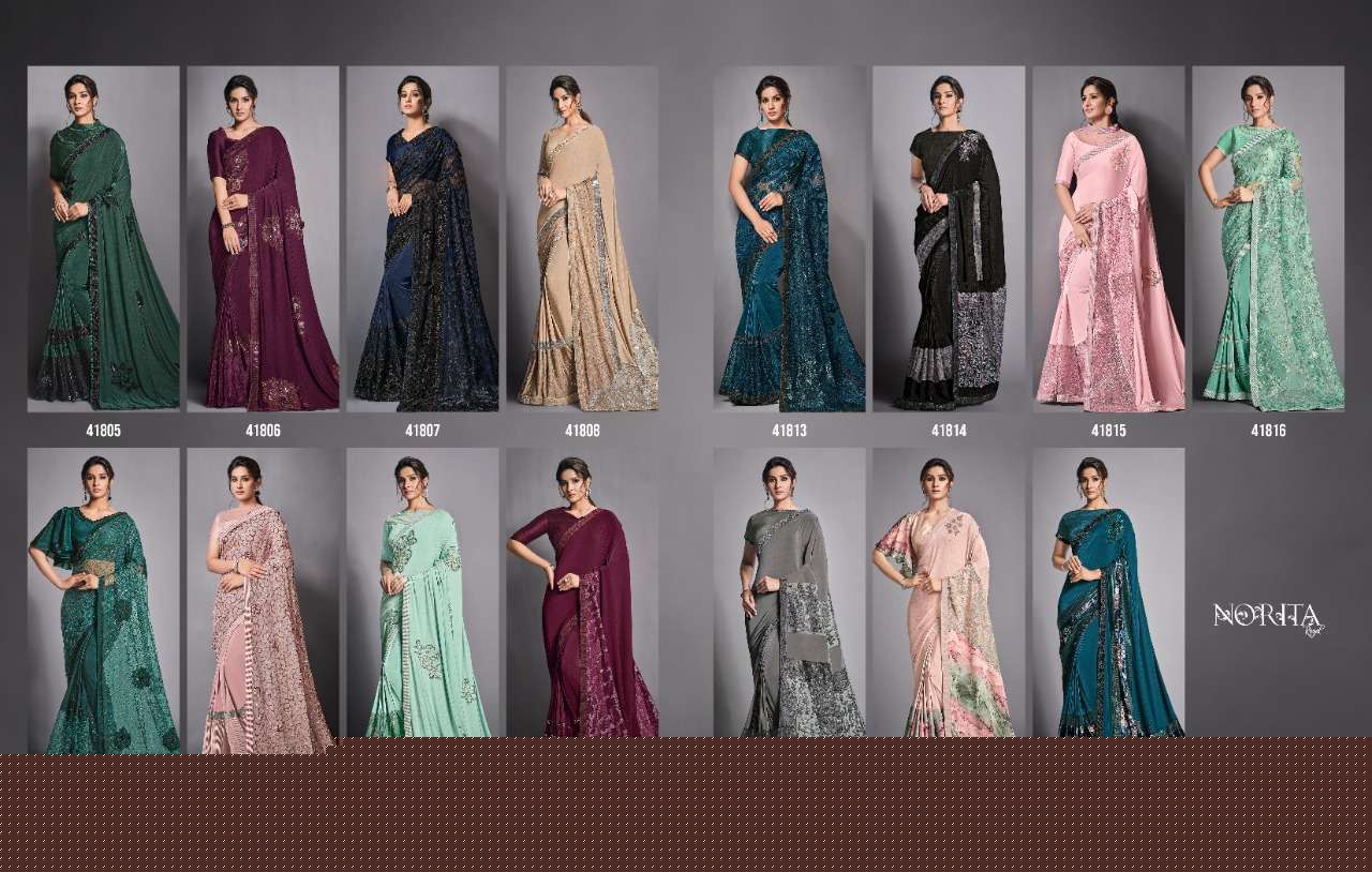 EILEEN BY MAHOTSAV 41805 TO 41819 SERIES INDIAN TRADITIONAL WEAR COLLECTION BEAUTIFUL STYLISH FANCY COLORFUL PARTY WEAR & OCCASIONAL WEAR LYCRA/NET SAREES AT WHOLESALE PRICE