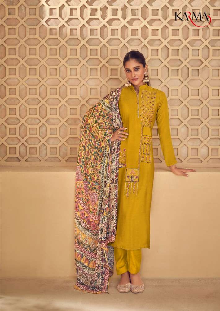 NOOR VOL-6 BY KARMA TRENDZ 5103 TO 5109 SERIES BEAUTIFUL COLORFUL STYLISH PRETTY PARTY WEAR CASUAL WEAR OCCASIONAL WEAR CREPE EMBROIDERED DRESSES AT WHOLESALE PRICE