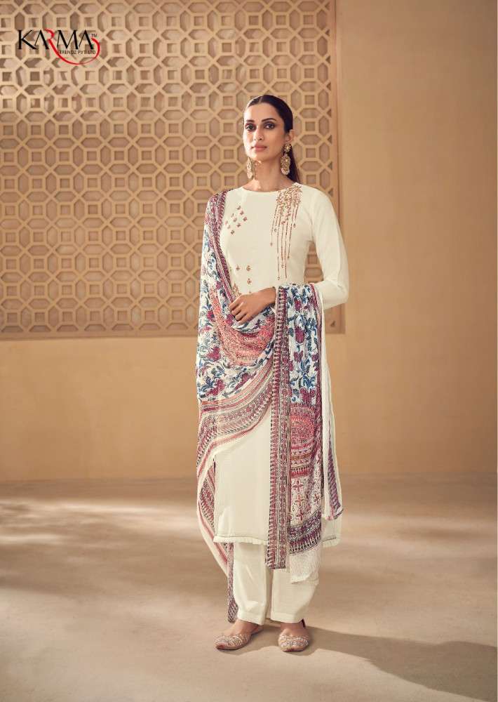 NOOR VOL-6 BY KARMA TRENDZ 5103 TO 5109 SERIES BEAUTIFUL COLORFUL STYLISH PRETTY PARTY WEAR CASUAL WEAR OCCASIONAL WEAR CREPE EMBROIDERED DRESSES AT WHOLESALE PRICE