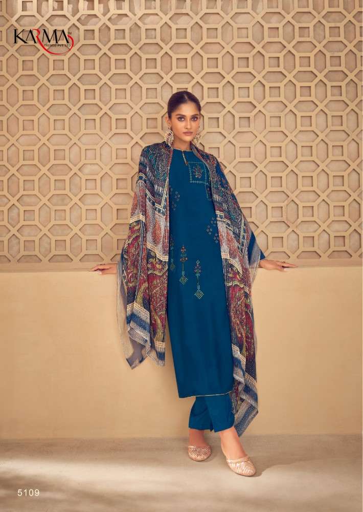 NOOR VOL-6 BY KARMA TRENDZ 5103 TO 5109 SERIES BEAUTIFUL COLORFUL STYLISH PRETTY PARTY WEAR CASUAL WEAR OCCASIONAL WEAR CREPE EMBROIDERED DRESSES AT WHOLESALE PRICE