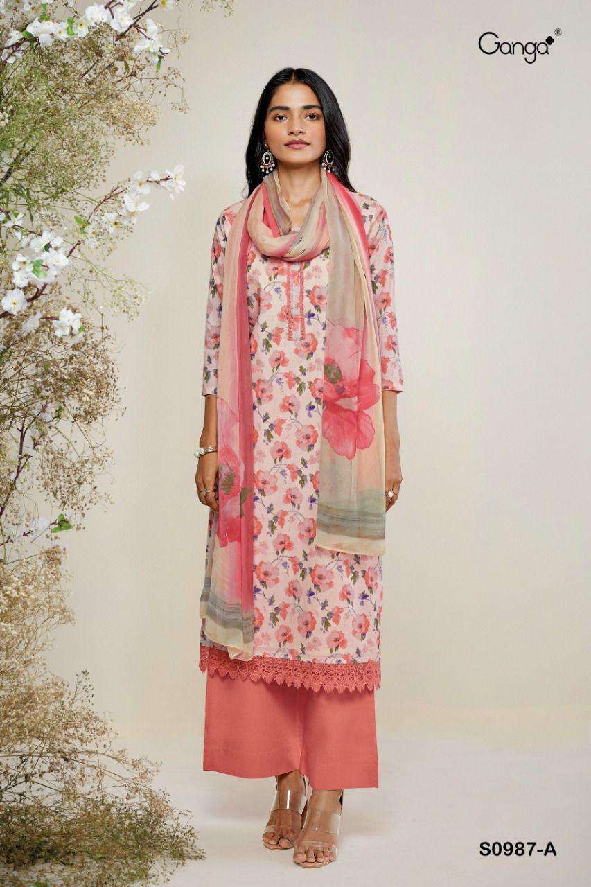INNA-987 BY GANGA FASHION 987-A TO 987-D SERIES BEAUTIFUL SUITS COLORFUL STYLISH FANCY CASUAL WEAR & ETHNIC WEAR SUPERIOR COTTON PRINT WITH EMBROIDERY WORK DRESSES AT WHOLESALE PRICE