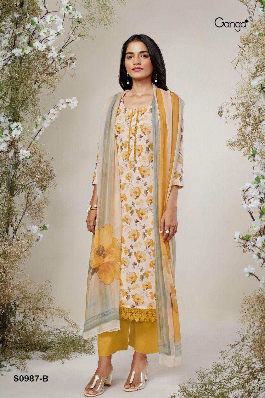 INNA-987 BY GANGA FASHION 987-A TO 987-D SERIES BEAUTIFUL SUITS COLORFUL STYLISH FANCY CASUAL WEAR & ETHNIC WEAR SUPERIOR COTTON PRINT WITH EMBROIDERY WORK DRESSES AT WHOLESALE PRICE