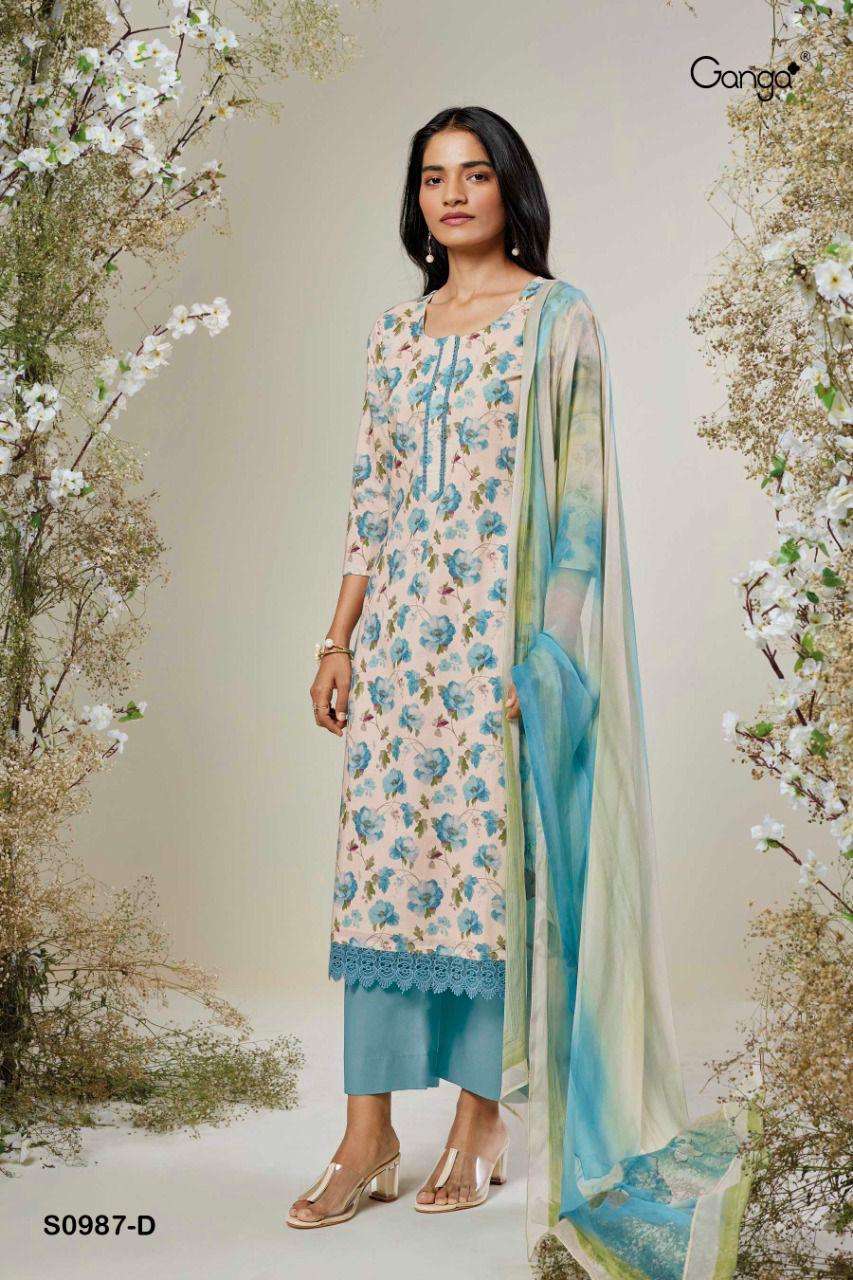 INNA-987 BY GANGA FASHION 987-A TO 987-D SERIES BEAUTIFUL SUITS COLORFUL STYLISH FANCY CASUAL WEAR & ETHNIC WEAR SUPERIOR COTTON PRINT WITH EMBROIDERY WORK DRESSES AT WHOLESALE PRICE