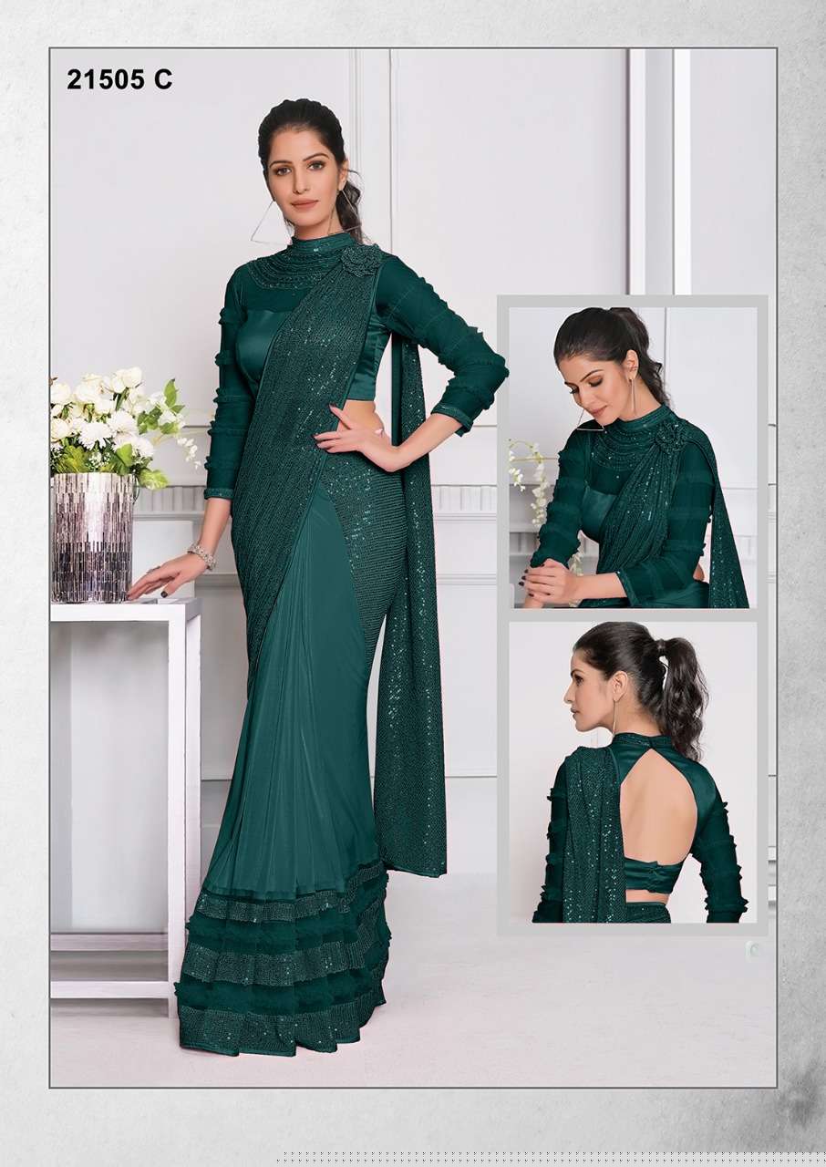 IZZARA BY MAHOTSAV INDIAN TRADITIONAL WEAR COLLECTION BEAUTIFUL STYLISH FANCY COLORFUL PARTY WEAR & OCCASIONAL WEAR LYCRA/NET SAREES AT WHOLESALE PRICE